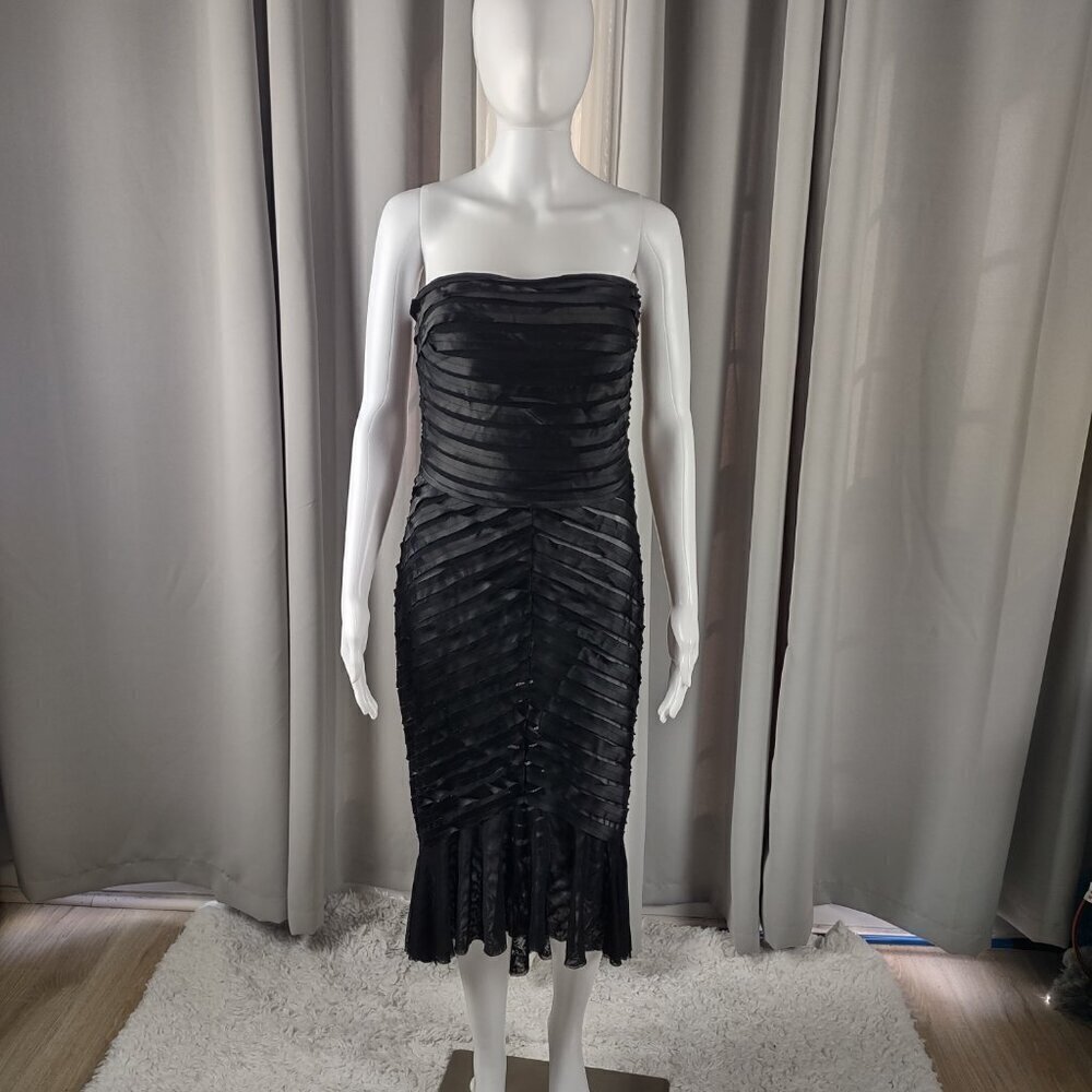 JS Collection Black Strapless Ruched Bodycon Midi Dress – Size Small (EST) - Picture 2 of 12